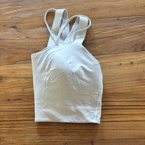 lululemon athletica Ribbed Halter Crop Top in Cream